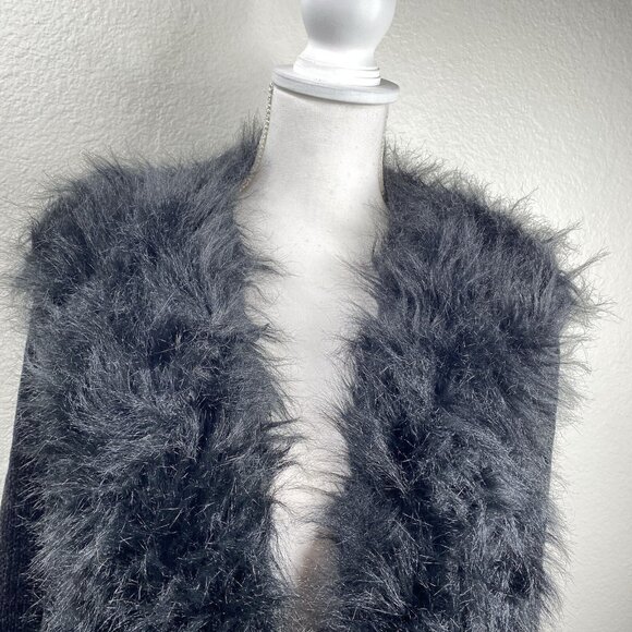 Lisa International Blazer Coat Women's Black Sz XL Faux Fur Trim Mob Wife VTG - Picture 4 of 12